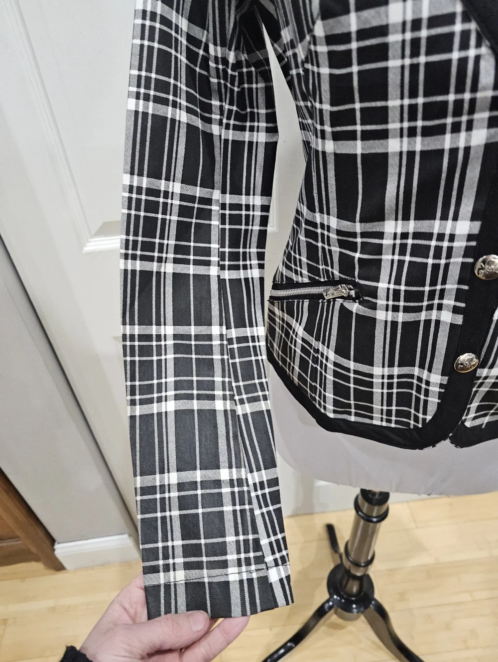 Rare Vintage Punk Goth Tripp NYC Black & White Plaid Snap Blazer Jacket Coat S - Picture 12 of 12